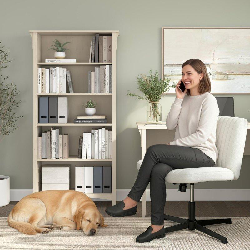 Antik Beyaz MDF 5 Raflı Konik Ayaklı Kitaplık - 81x160 cm - 318316