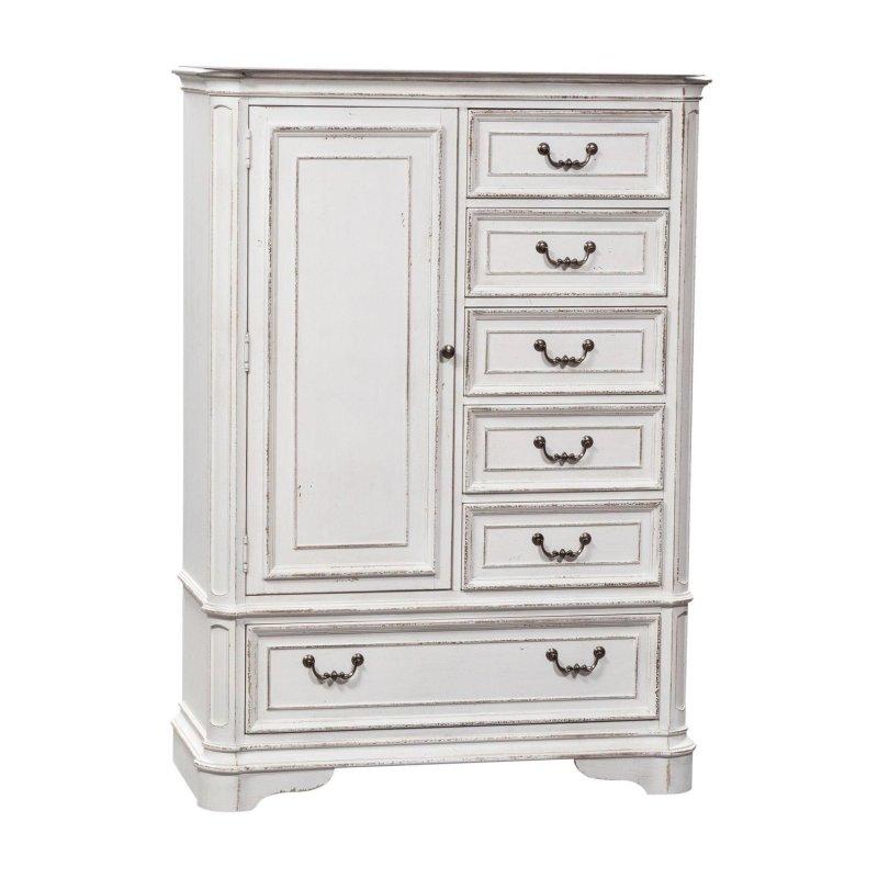 Antik Beyaz Meşe ve Kauçuk Ağacı 6 Çekmeceli ve Kapaklı Geleneksel Şifonyer - 117x51x163 cm - 306504