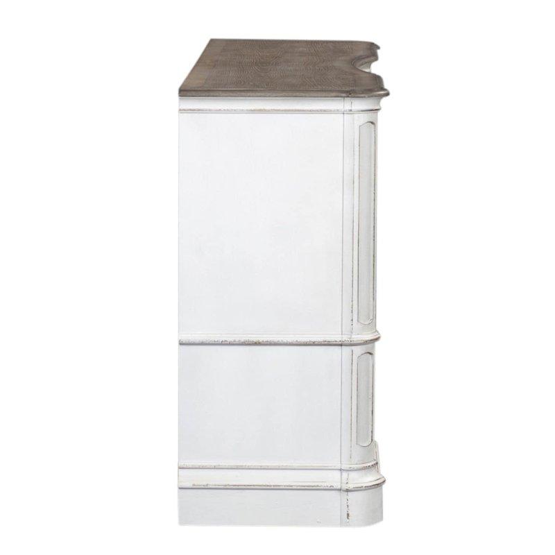 Antik Beyaz ve Eskitme Kahverengi Ahşap 9 Çekmeceli Bombeli Şifonyer - 173x49 cm - 303776