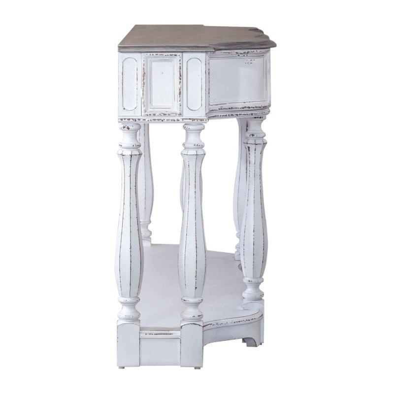 Antik Beyaz ve Kahverengi Masif Ahşap Çekmeceli ve Raflı Dresuar - 143 cm - 330747