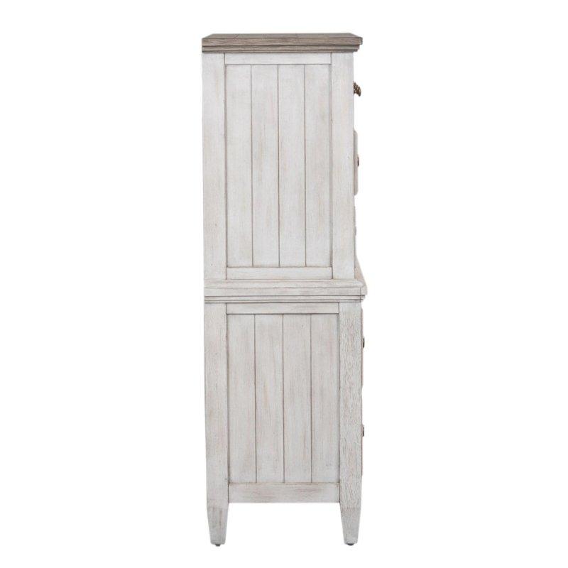 Antik Beyaz ve Tütün Rengi Kauçuk Ağacı 5 Çekmeceli Eskitme Tasarım Şifonyer - 107x46x148 cm - 309554