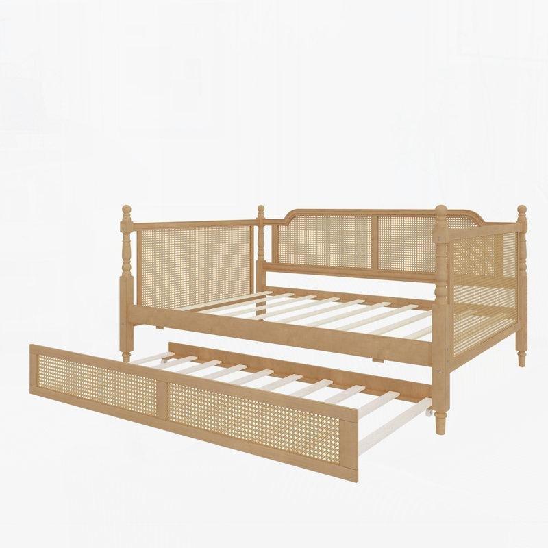 Antik Ceviz Rattan Masif Ahşap Yavru Yataklı Karyola - 106x203 cm - 328289