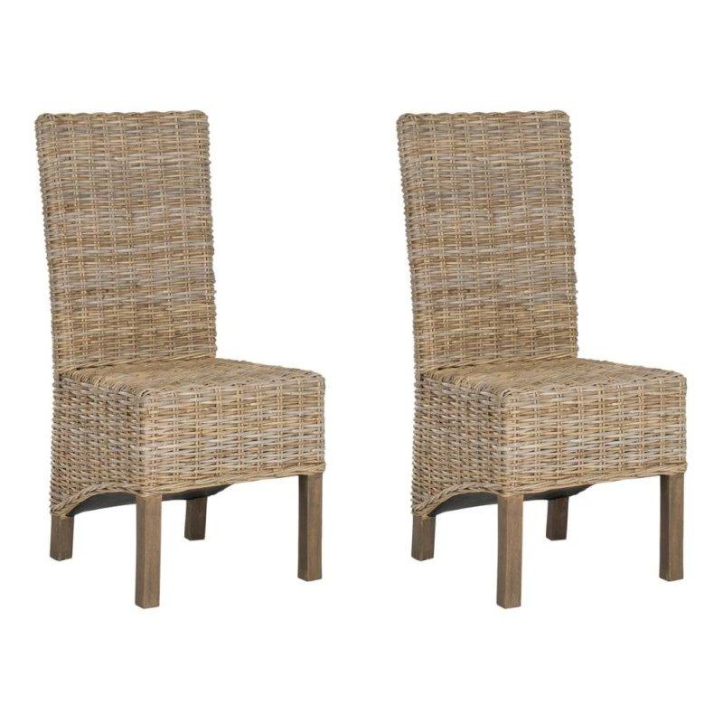 Antik Gri Mango Ağacı ve Hasır Örgü Yüksek Sırtlı 2li Set Rattan Sandalye - 51x58x106 cm - 253204