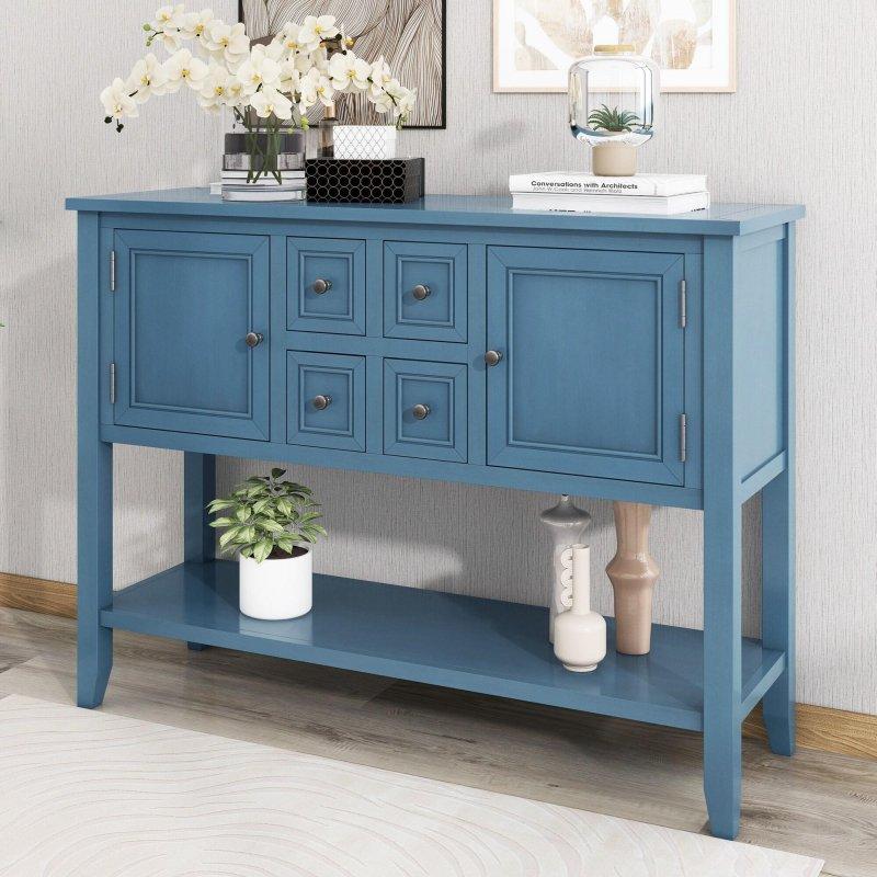 Antik Gri MDF ve Masif Çam 4 Çekmeceli ve Raflı Dresuar - 331308