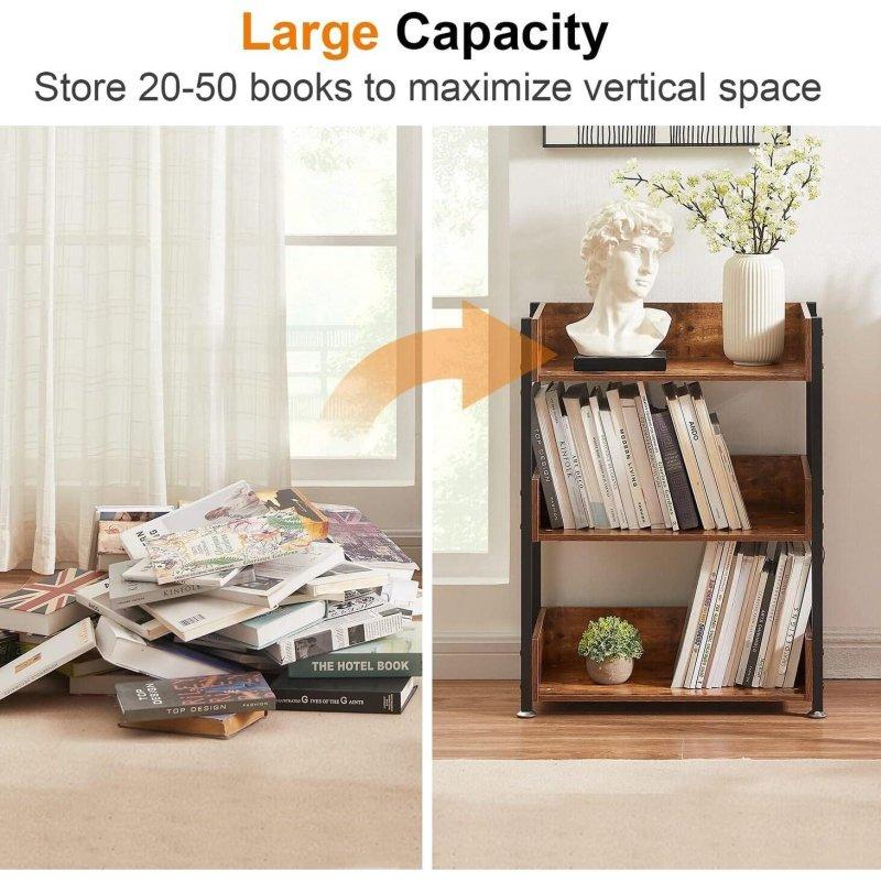 Antik Kahverengi MDF ve Metal 3 Raflı Kitaplık - 77x59x30 cm - 318650