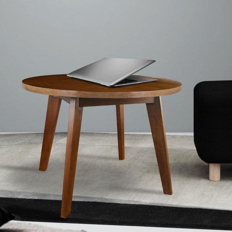 Antik Kiraz Masif Kauçuk Ağacı Dört Ayaklı Yuvarlak Orta Sehpa - 61 cm - 245962