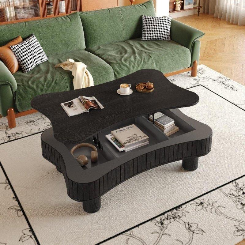 Antik Natural Masif Ahşap ve MDF Kaldırılabilir Tablalı Yivli Akıllı Sehpa - 108x69 cm - 253516