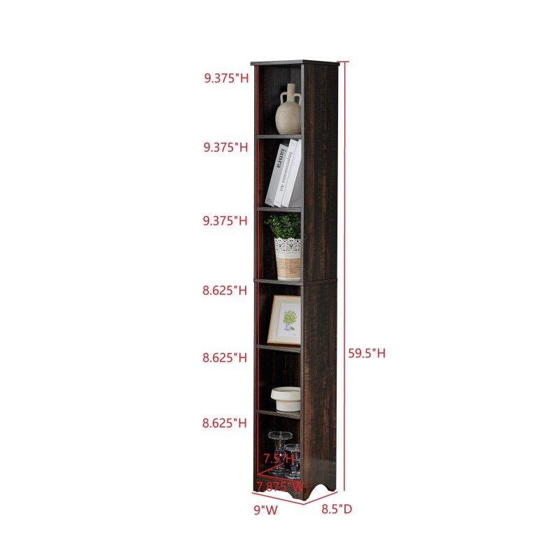 Antik Siyah Ahşap 6 Raflı Ayaklı Kitaplık - 23x23x153 cm - 316212