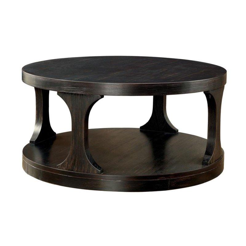 Antik Siyah Masif Ahşap Alt Raflı Yuvarlak Orta Sehpa - 92 cm - 242858
