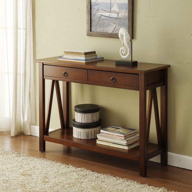 Antik Tütün Masif Çam Çekmeceli Raflı Dresuar - 107x36x79 cm - 331665