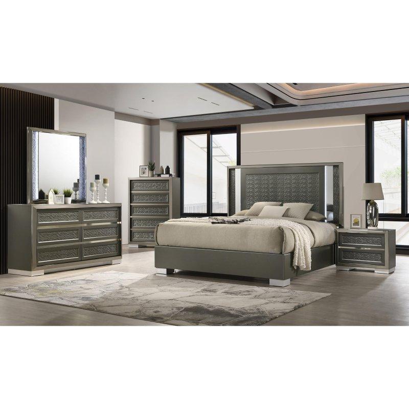 Antrasit Masif Ahşap Yaprak Desenli 5 Çekmeceli Şifonyer - 87x46x130 cm - 310465