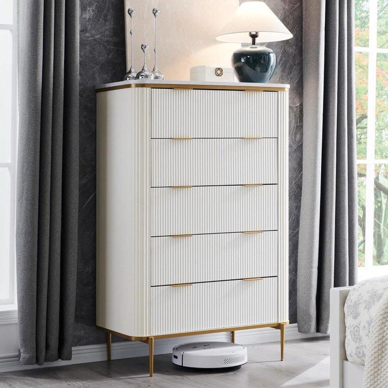 Antrasit Mermer Desenli Yivli 5 Çekmeceli MDF Şifonyer - 80x41x122 cm - 308914