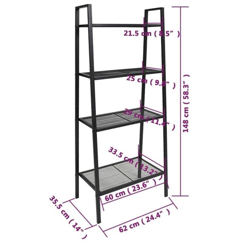 Antrasit Metal 4 Raflı Merdiven Kitaplık - 62x36x149 cm - 318383