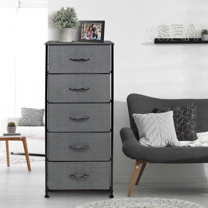Antrasit Metal ve MDF 5 Çekmeceli Dikey Şifonyer - 46x31x117 cm - 306933