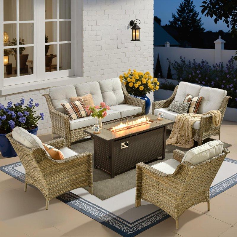 Ateş Çukurlu Rattan Metal 5 Parça Derin Oturumlu Bahçe Takımı - 273927