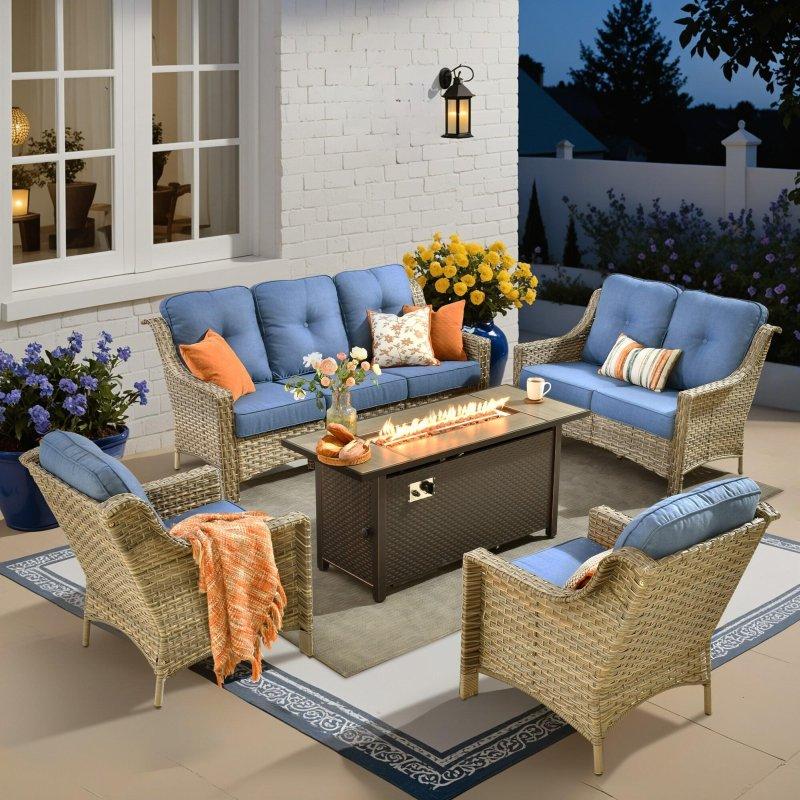 Ateş Çukurlu Rattan Metal 5 Parça Derin Oturumlu Bahçe Takımı - 273927