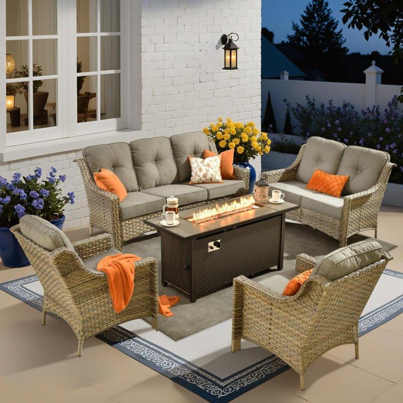 Ateş Çukurlu Rattan Metal 5 Parça Derin Oturumlu Bahçe Takımı - 273927
