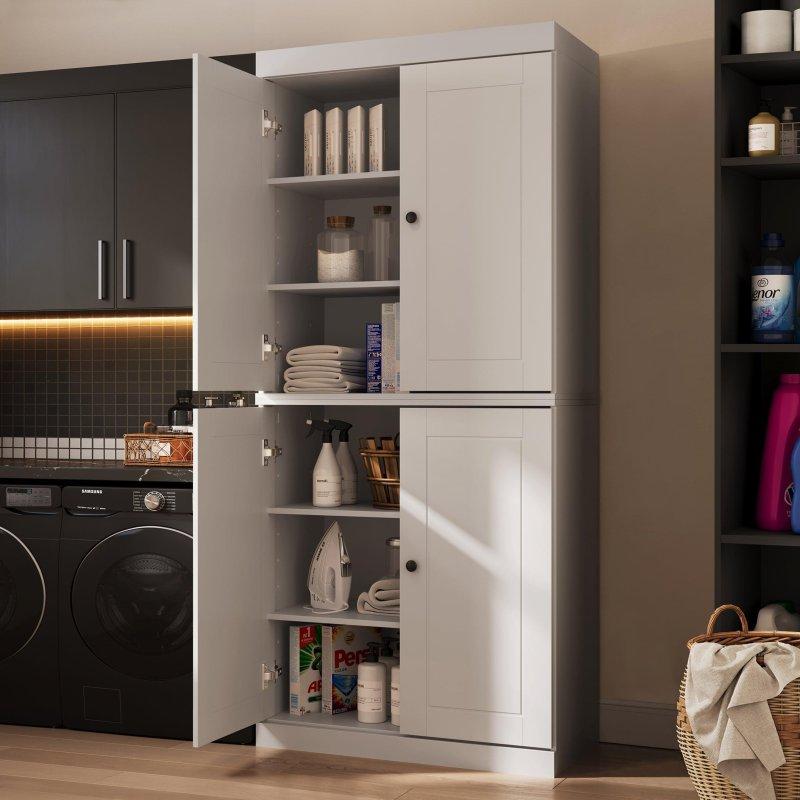 Ayarlanabilir Raflı Masif Çam Ahşap Çok Amaçlı Banyo Dolabı - 82x182 cm - 334445