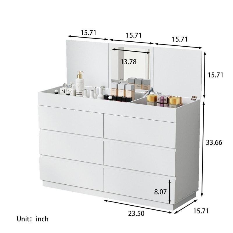 Aynalı 6 Çekmeceli Modern MDF Şifonyer - 120x40x86 cm - 295338