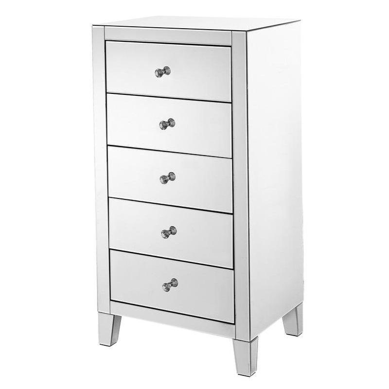 Aynalı Ahşap Kristal Kulplu 5 Çekmeceli Şifonyer - 61x46x115 cm - 305977