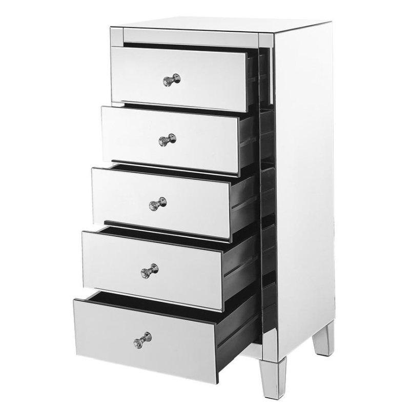 Aynalı Ahşap Kristal Kulplu 5 Çekmeceli Şifonyer - 61x46x115 cm - 305977