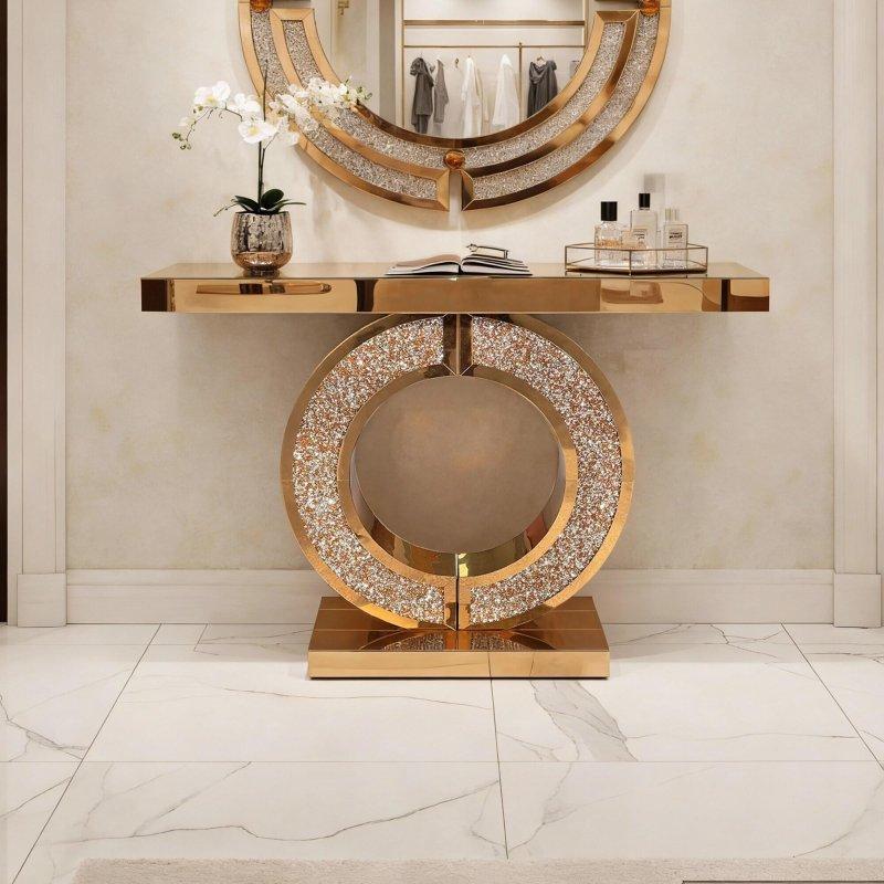 Aynalı Kırık Pırlanta Detaylı O-Şekilli Ayaklı MDF Dresuar - 109x30x80 cm - 331695