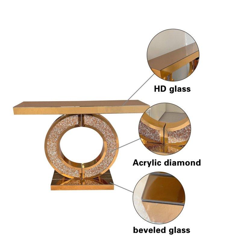 Aynalı Kırık Pırlanta Detaylı O-Şekilli Ayaklı MDF Dresuar - 109x30x80 cm - 331695