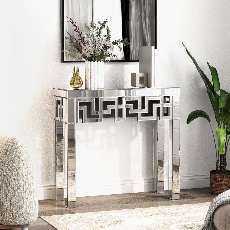 Aynalı MDF Geometrik Desenli Dresuar - 81x30x77 cm - 332347