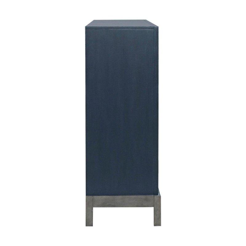 Azure Mavi Masif Kavak ve Huş Kaplama Oymalı Kapaklı Metal Ayaklı Bohem Konsol - 188x44x112 cm - 325114