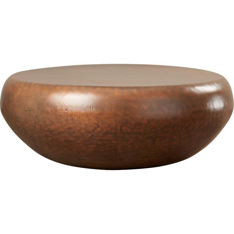 Bakır Eskitme Metal Tambur Tasarım Yuvarlak Orta Sehpa - 100x37 cm - 245185