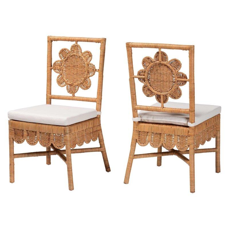 Bal Rengi El Örgüsü Çiçek Sırtlıklı Minderli 2li Set Rattan Sandalye - 252644