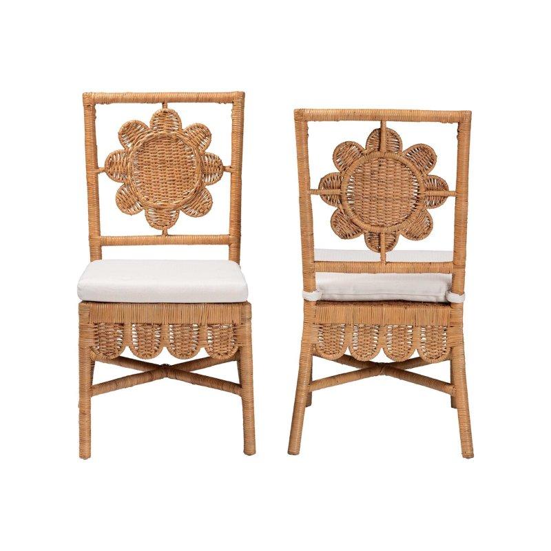 Bal Rengi El Örgüsü Çiçek Sırtlıklı Minderli 2li Set Rattan Sandalye - 252644