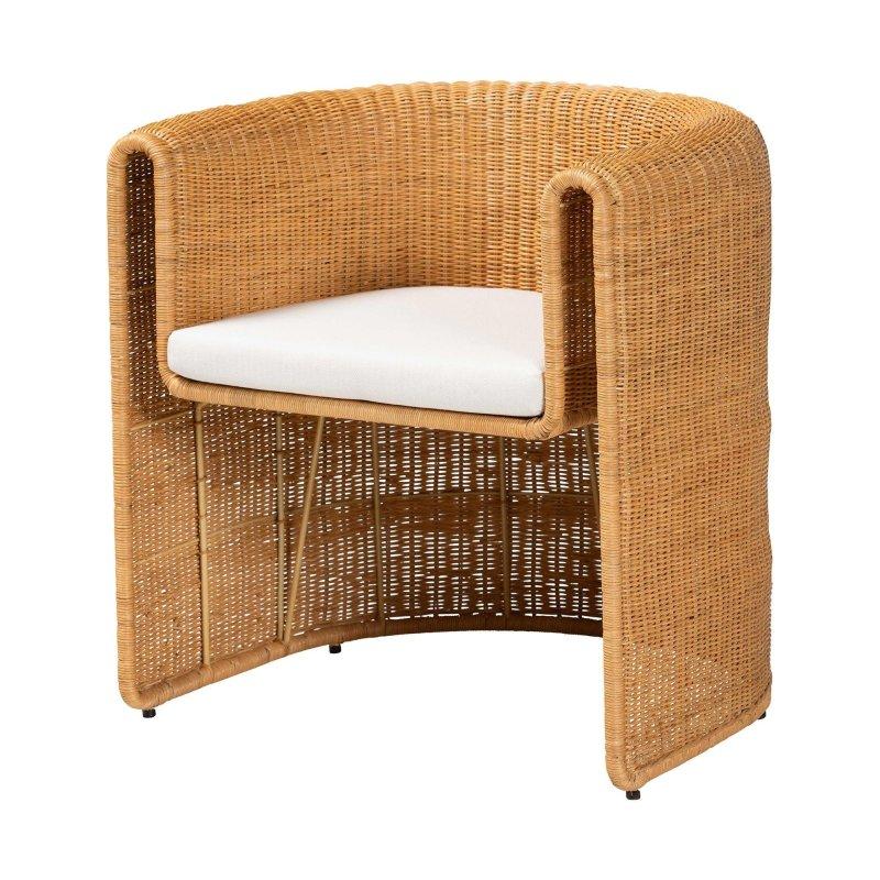 Bal Rengi El Örgüsü Kolçaklı Varil Tasarım Rattan Sandalye - 67x62x72 cm - 253068