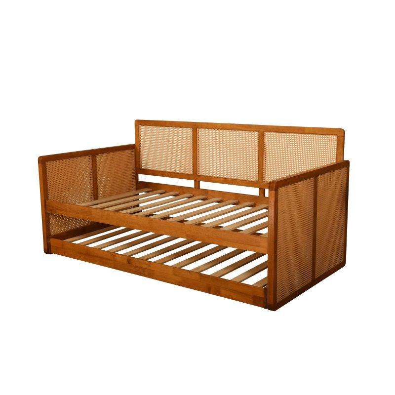 Bal Rengi Masif Ahşap Rattan Yavru Yataklı Daybed Karyola - 201 cm - 330409
