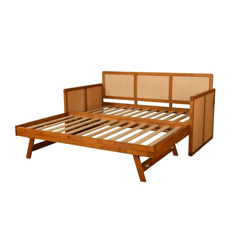 Bal Rengi Masif Ahşap Rattan Yavru Yataklı Daybed Karyola - 201 cm - 330409