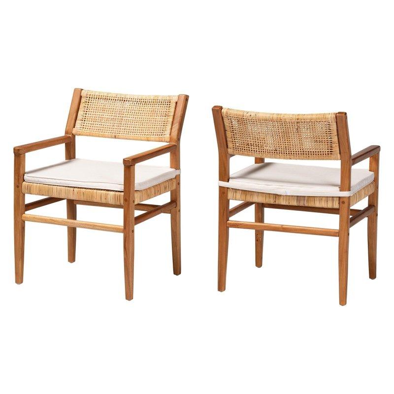 Bal Rengi Maun Ağacı Kollu ve Minderli 2li Set Rattan Sandalye - 252555