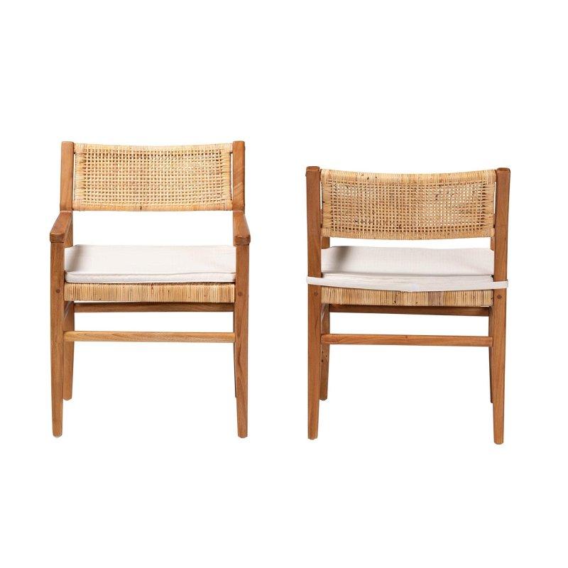 Bal Rengi Maun Ağacı Kollu ve Minderli 2li Set Rattan Sandalye - 252555