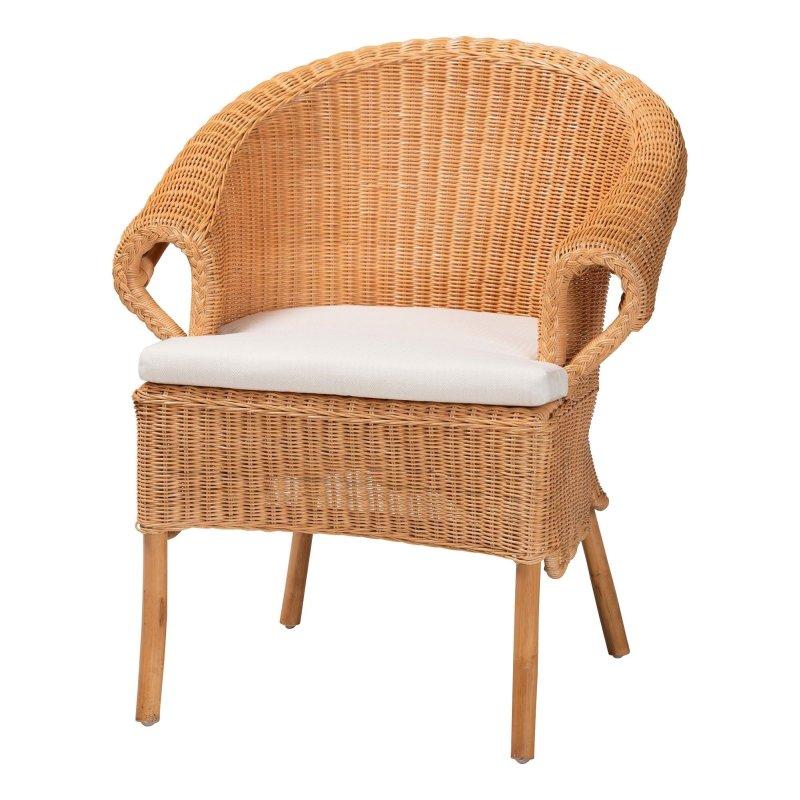 Bal Rengi Örgü Detaylı Minderli Bohem Rattan Sandalye - 252486