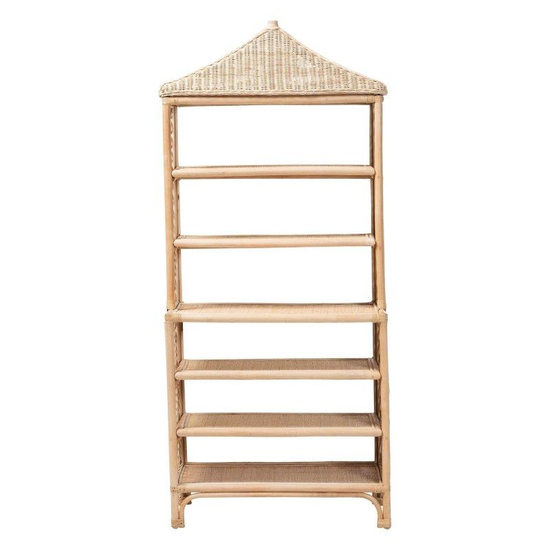 Bal Rengi Rattan El Yapımı 6 Raflı Pagoda Tasarımlı Kitaplık - 75x39x171 cm - 314513