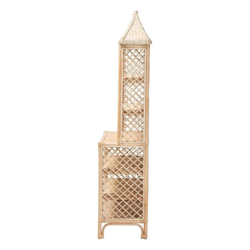 Bal Rengi Rattan El Yapımı 6 Raflı Pagoda Tasarımlı Kitaplık - 75x39x171 cm - 314513