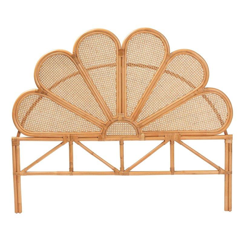Bal Rengi Rattan El Yapımı Çiçek Tasarımlı Serbest Duran Yatak Başlığı - 335145