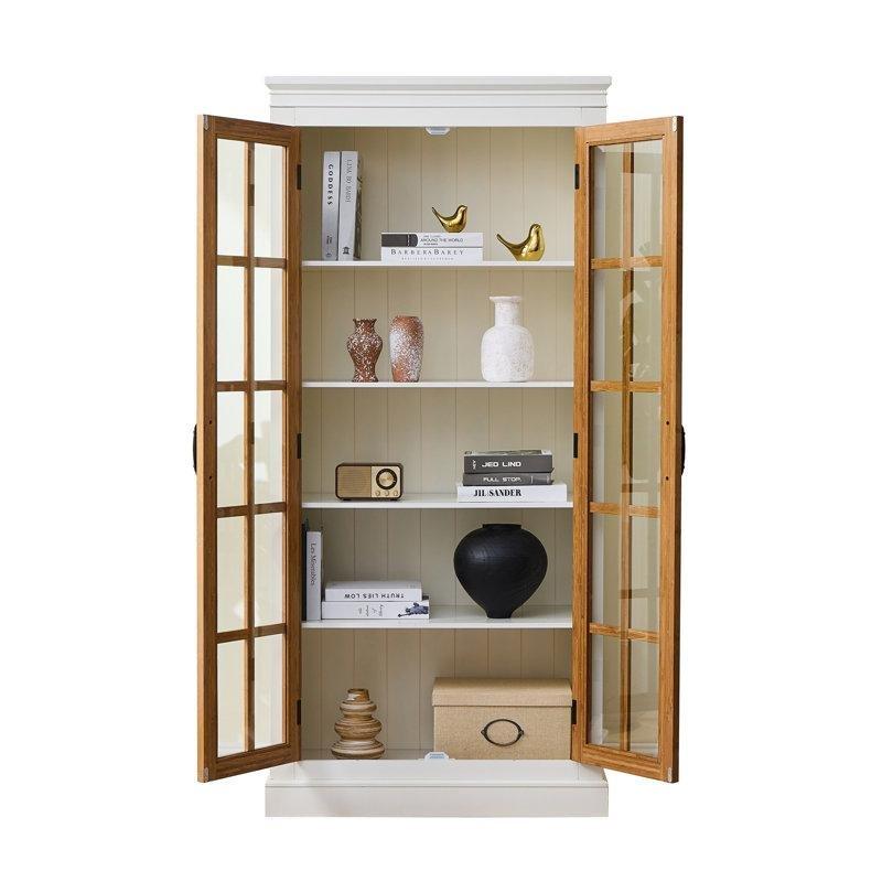 Bambu ve MDF Rustik Tasarım Kafesli Cam Kapaklı Kitaplık - 181 cm - 238406