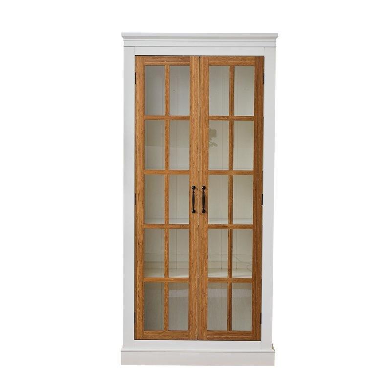 Bambu ve MDF Rustik Tasarım Kafesli Cam Kapaklı Kitaplık - 181 cm - 238406
