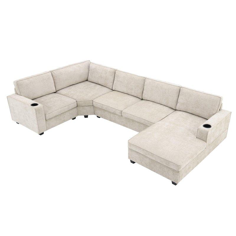 Bardaklıklı Masif Ahşap Şönil U Köşe Koltuk - 303x171 cm - 258635