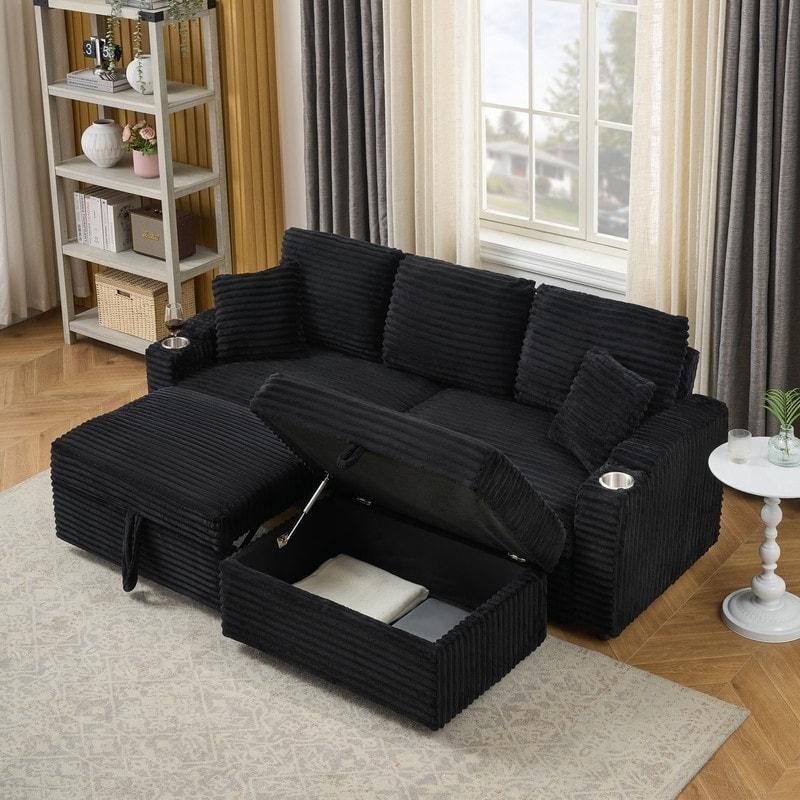 Bardaklıklı Sandıklı Puflu ve Yataklı Fitilli Kumaş Bohem Koltuk - 204 cm - 281061