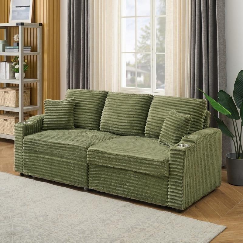 Bardaklıklı Sandıklı Puflu ve Yataklı Fitilli Kumaş Bohem Koltuk - 204 cm - 281061