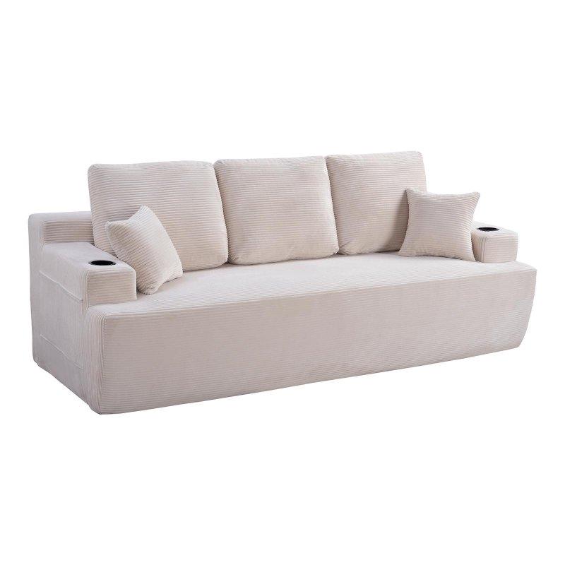 Bardaklıklı ve Yan Cepli Fitilli Kadife 3lü Bohem Koltuk - 221 cm - 289583