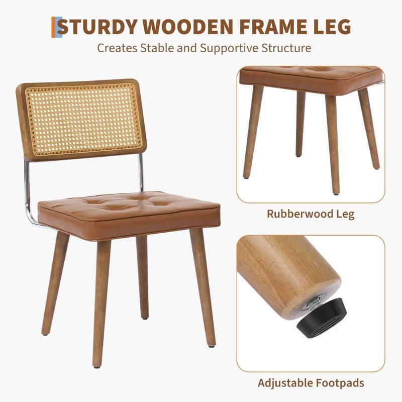 Bej Ahşap Ayarlanabilir Ayaklı 2li Set Rattan Sandalye - 50x85x54 cm - 252374
