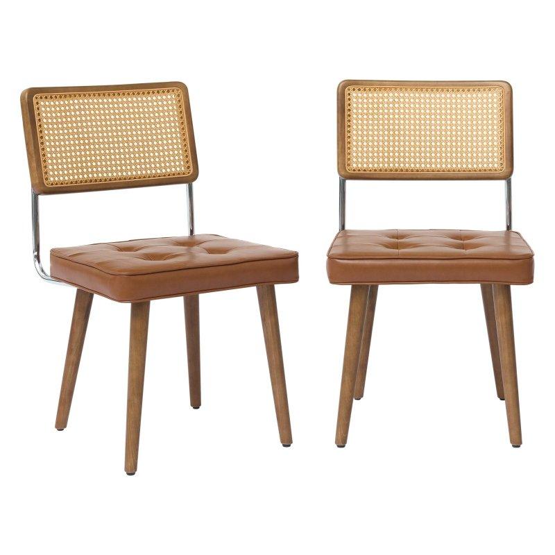 Bej Ahşap Ayarlanabilir Ayaklı 2li Set Rattan Sandalye - 50x85x54 cm - 252374