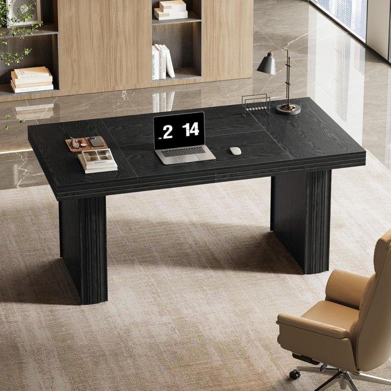 Bej Ahşap Dokulu MDF Geniş Yüzeyli Ofis Masası - 161 cm - 327224